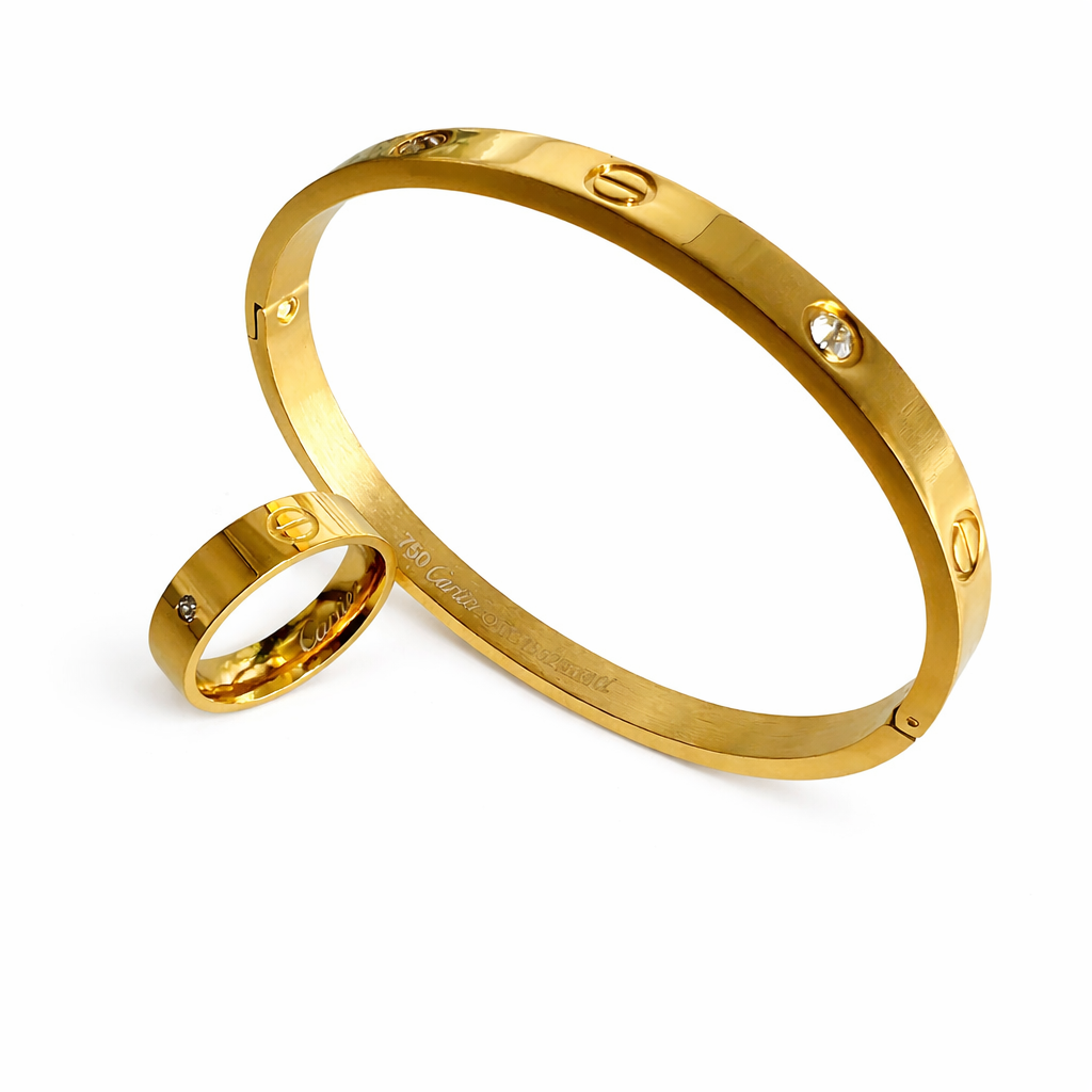 Gold Love Bracelet & Ring Set - Luxury Inspired 18k Gold Plated Jewelry Set