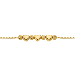 Golden Heart Bead Bracelet - Gold Plated Adjustable Charm Bracelet