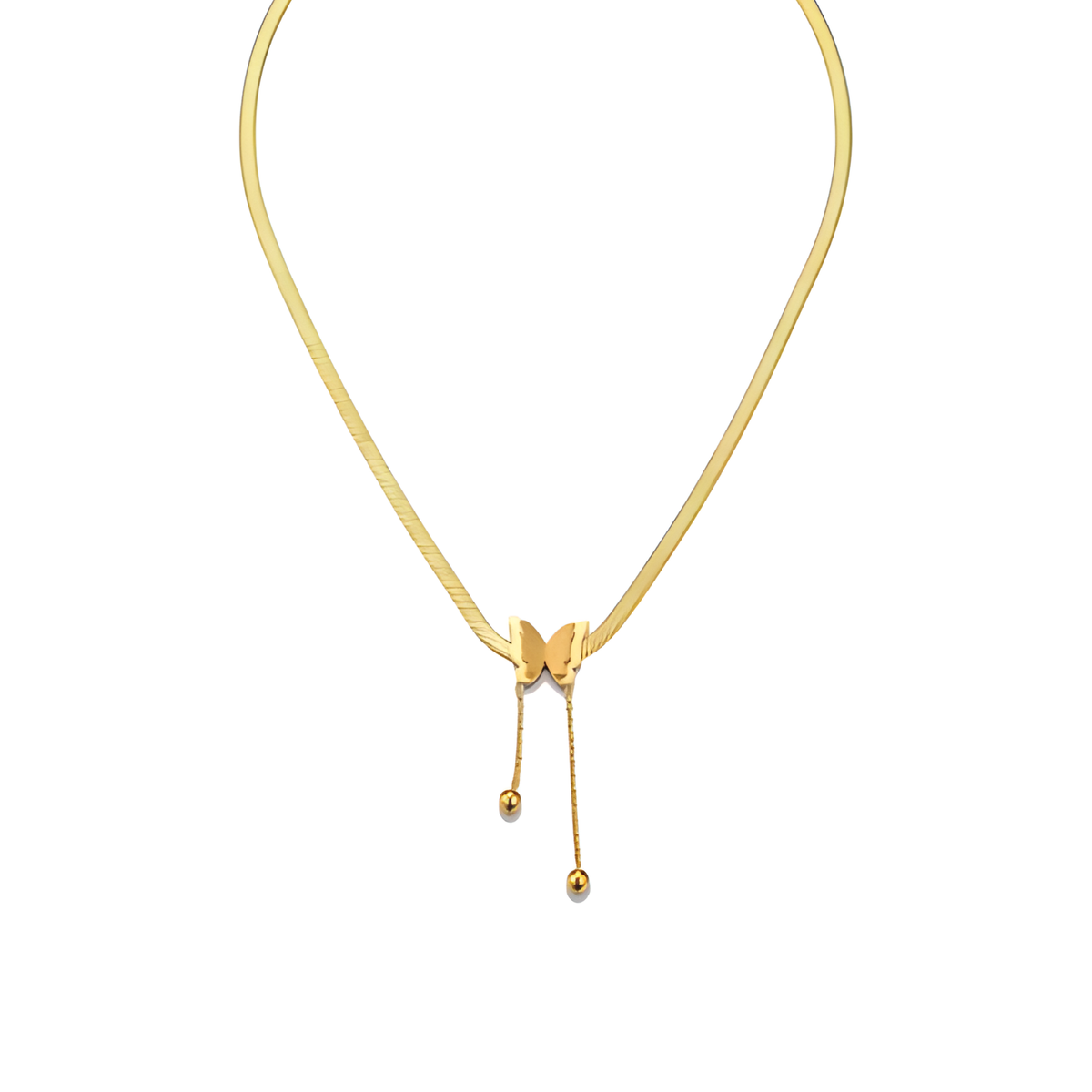 18k Gold Plated Butterfly Charm Flat Chain Lariat Necklace - Minimalist Luxury