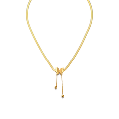 18k Gold Plated Butterfly Charm Flat Chain Lariat Necklace - Minimalist Luxury