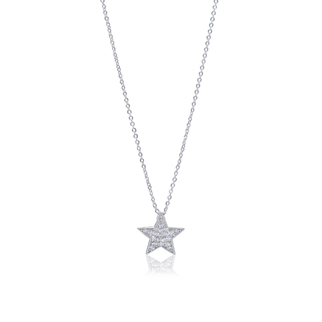 Delicate Silver-Tone Pave Star Charm Necklace