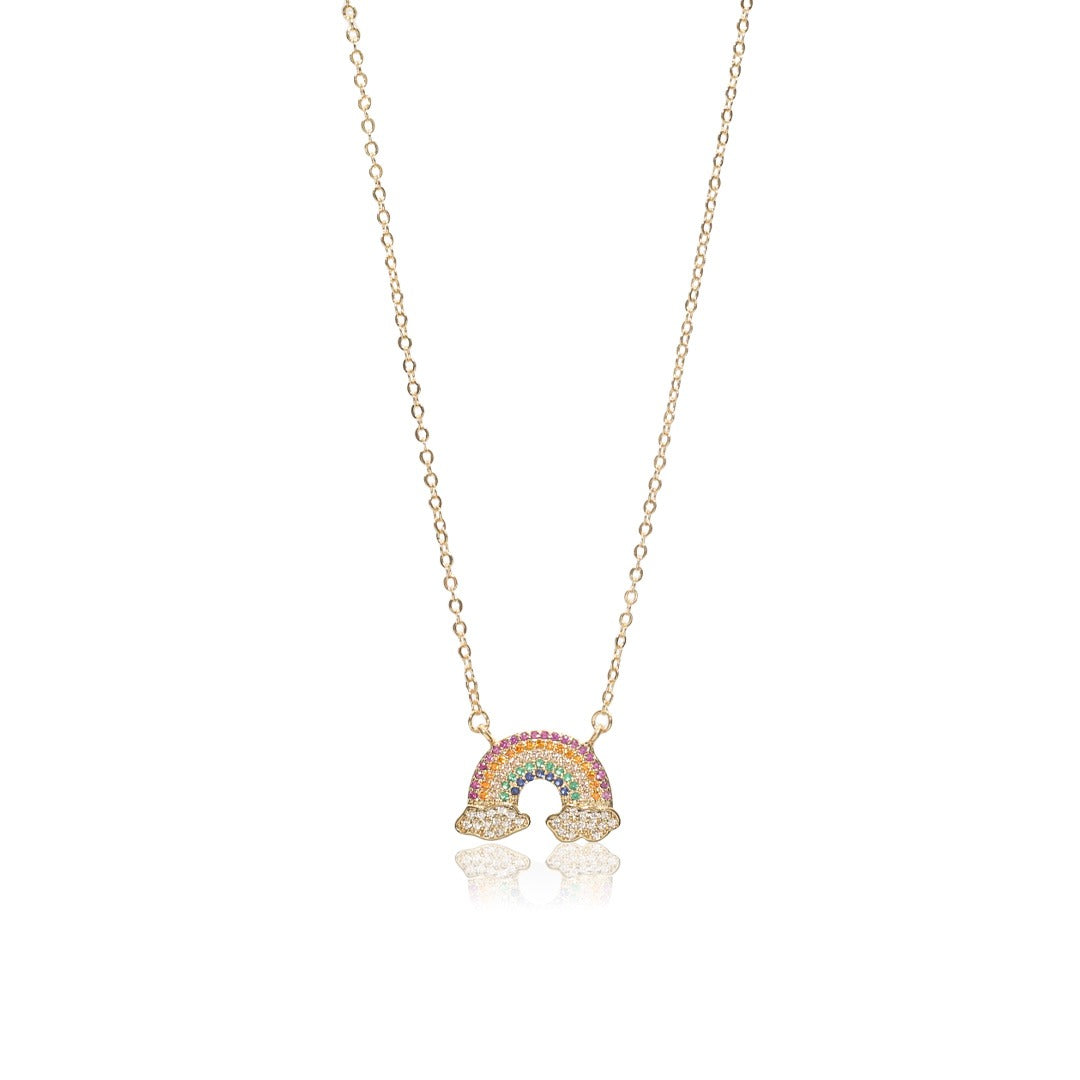 Sparkly Rainbow & Cloud Pendant Necklace