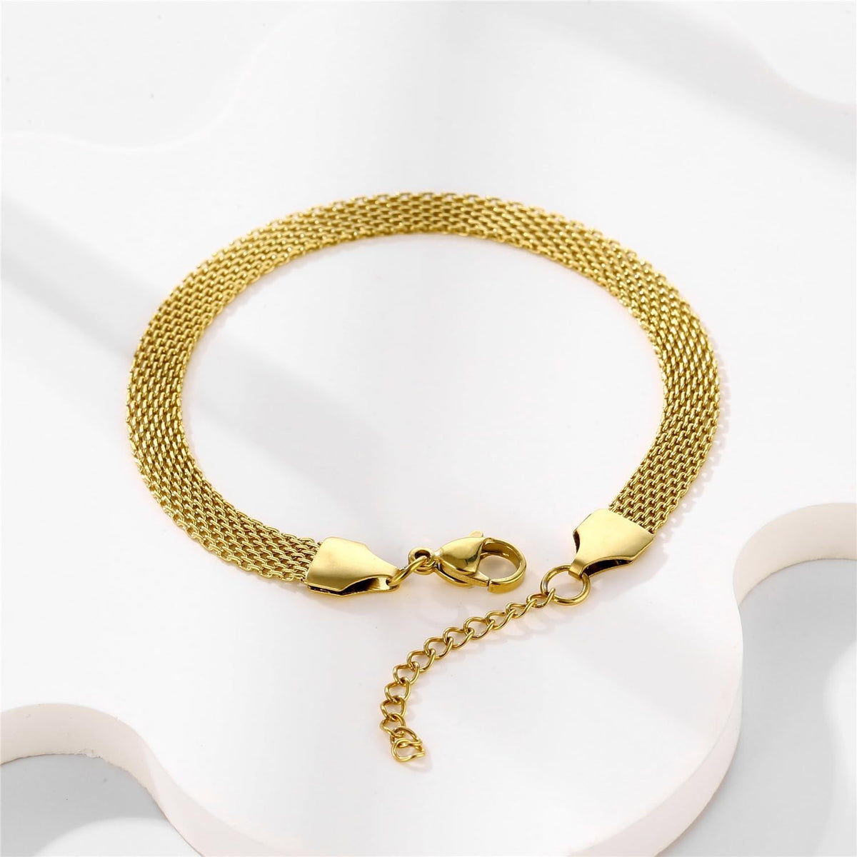 14K White Gold Plated Mesh Link Bracelet